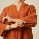 Sherry Co-Ord Set Of 2 - Tunic & Pants - Orange With Embroidery