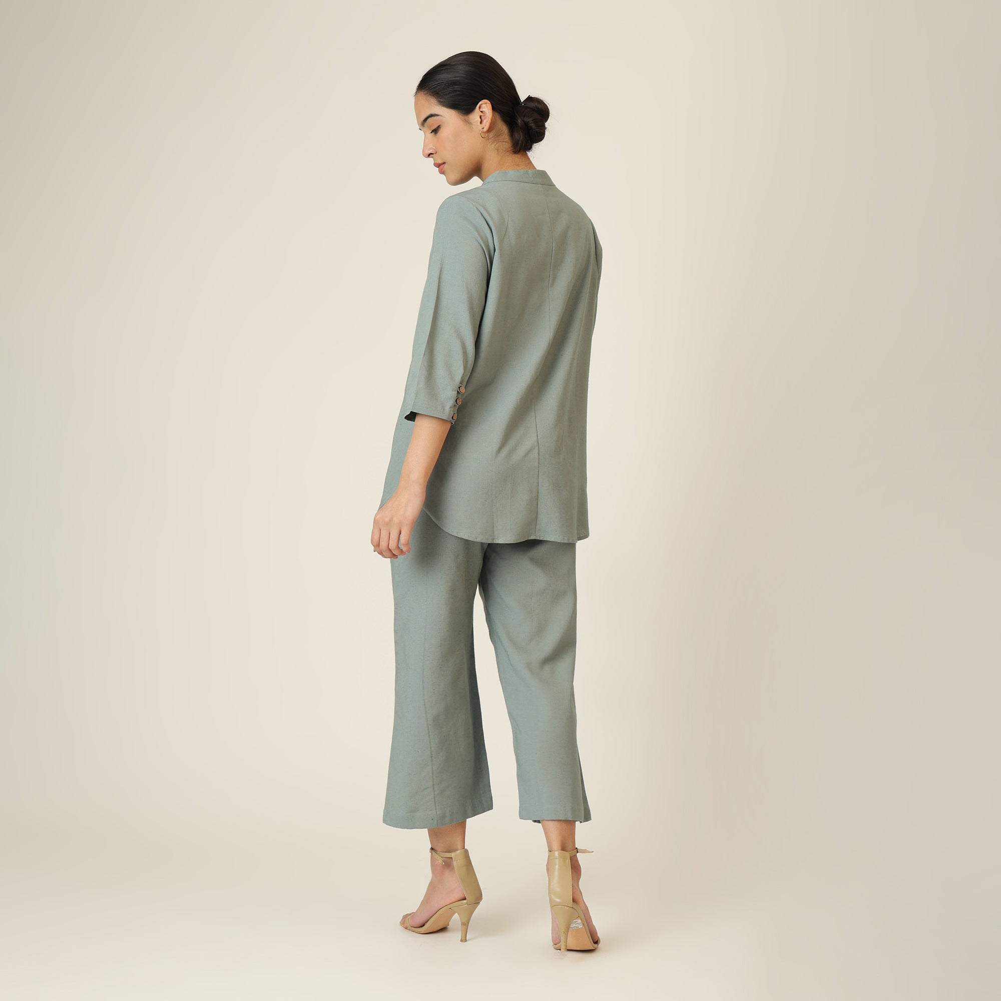 Sherry Single Pleated Split V Neck Tunic - Agave Green