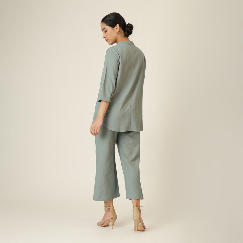 Sherry Single Pleated Split V Neck Tunic - Agave Green