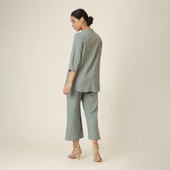 Sherry Single Pleated Split V Neck Tunic - Agave Green