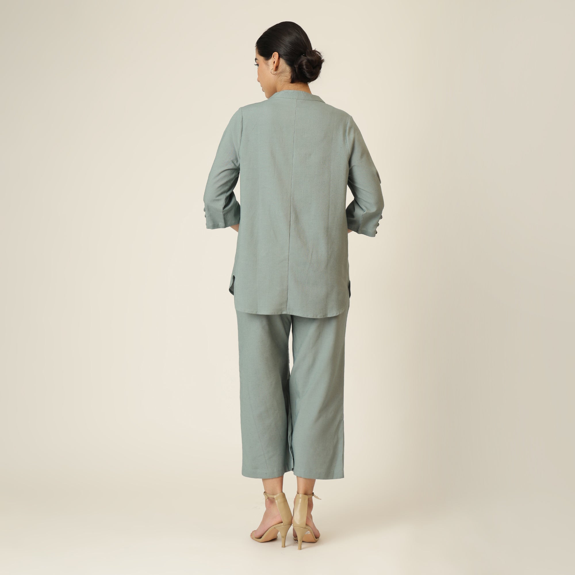 Sherry Single Pleated Split V Neck Tunic - Agave Green