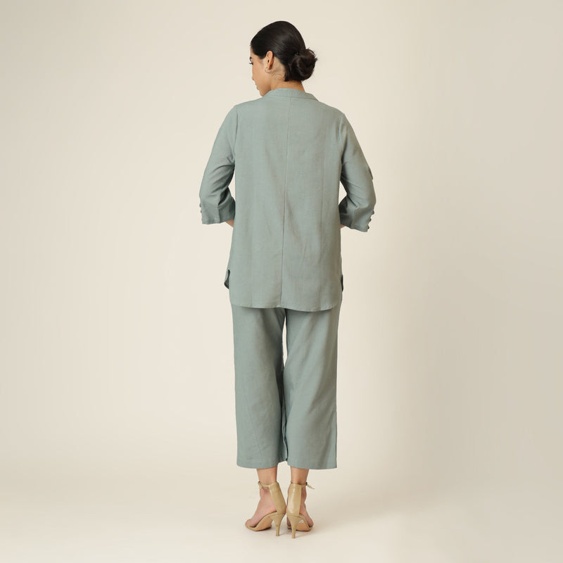 Sherry Single Pleated Split V Neck Tunic - Agave Green