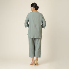 Sherry Single Pleated Split V Neck Tunic - Agave Green