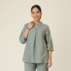 Sherry Single Pleated Split V Neck Tunic - Agave Green