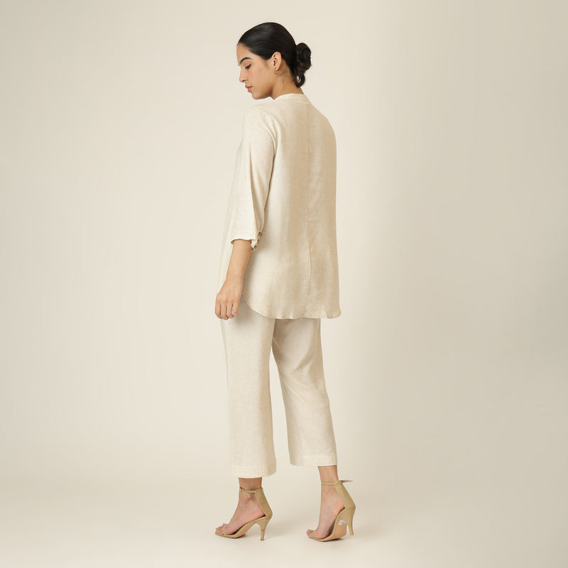 Sherry Single Pleated Split V Neck Tunic - Beige