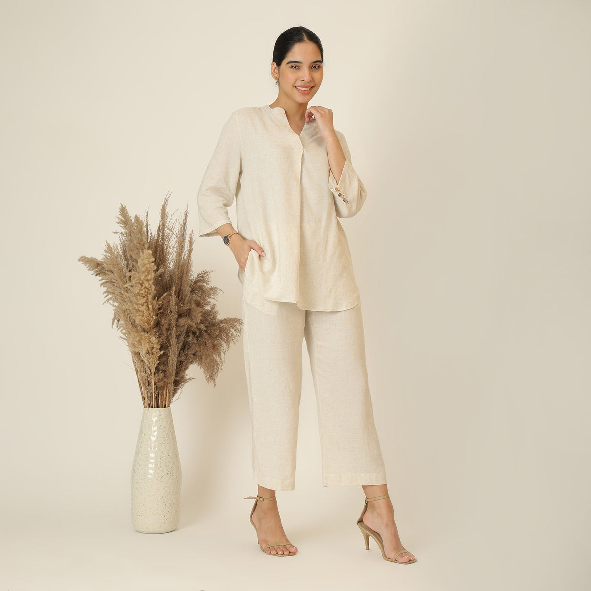 Sherry Co-Ord Set Of 2 - Tunic & Pants - Beige