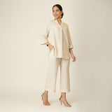 Sherry Single Pleated Split V Neck Tunic - Beige