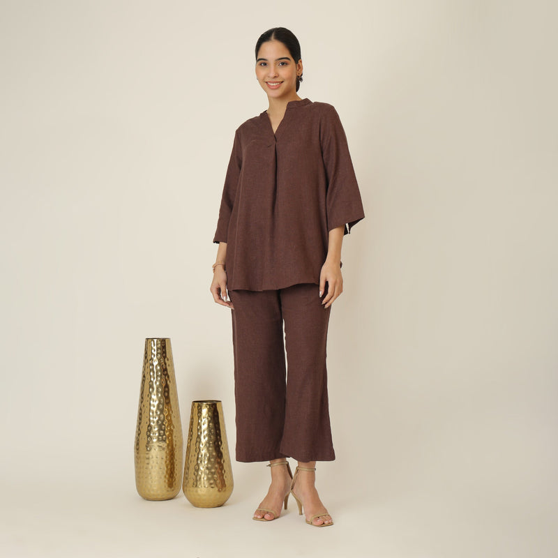 Sherry Co-Ord Set Of 2 - Tunic & Pants - Coffee Brown