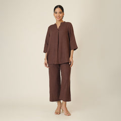 Sherry Co-Ord Set Of 2 - Tunic & Pants - Coffee Brown