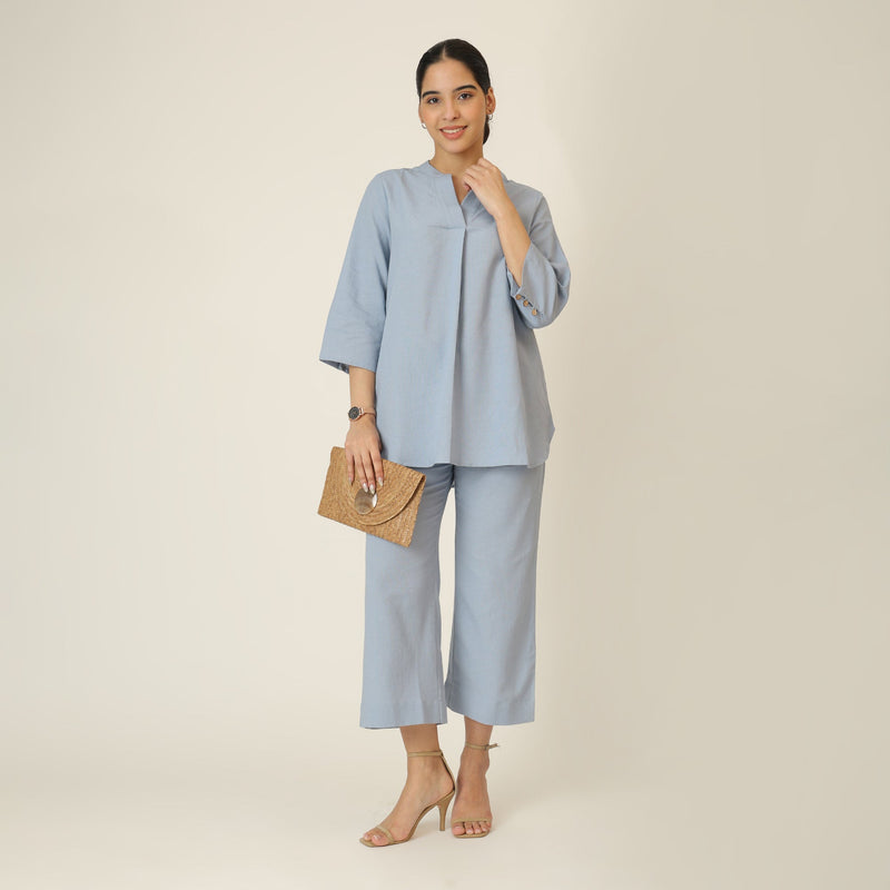 Sherry Co-Ord Set Of 2 - Tunic & Pants - Dusty Blue