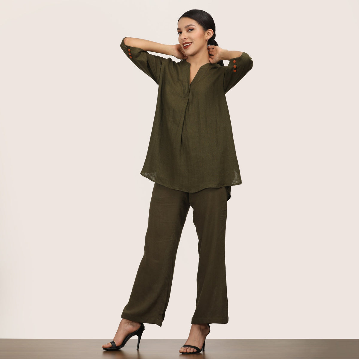 Sherry Co-Ord Set Of 2 - Tunic & Pants - Olive