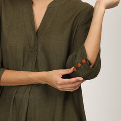 Sherry Single Pleated Split V Neck Tunic - Olive