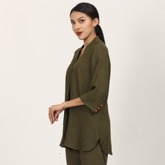 Sherry Single Pleated Split V Neck Tunic - Olive