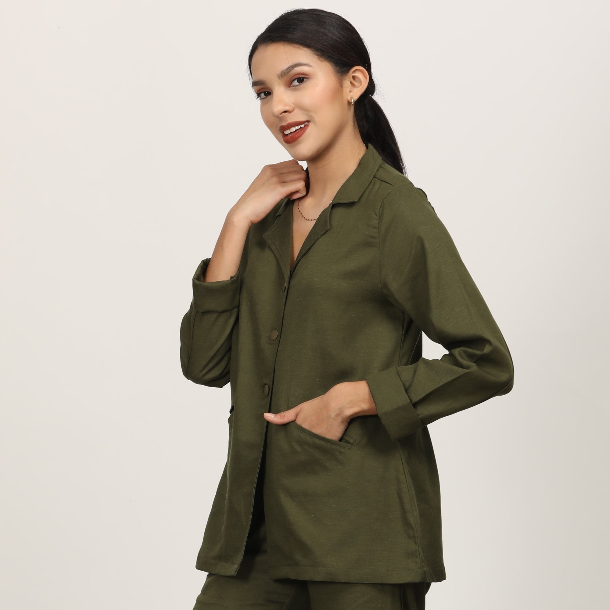 Barbara Blazer Shirt - Olive Green