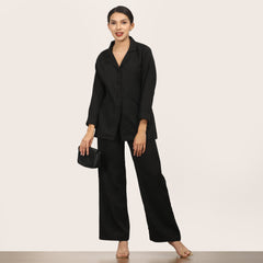 Barbara Co-Ord Set Of 2 - Blazer Shirt & Pants - Black