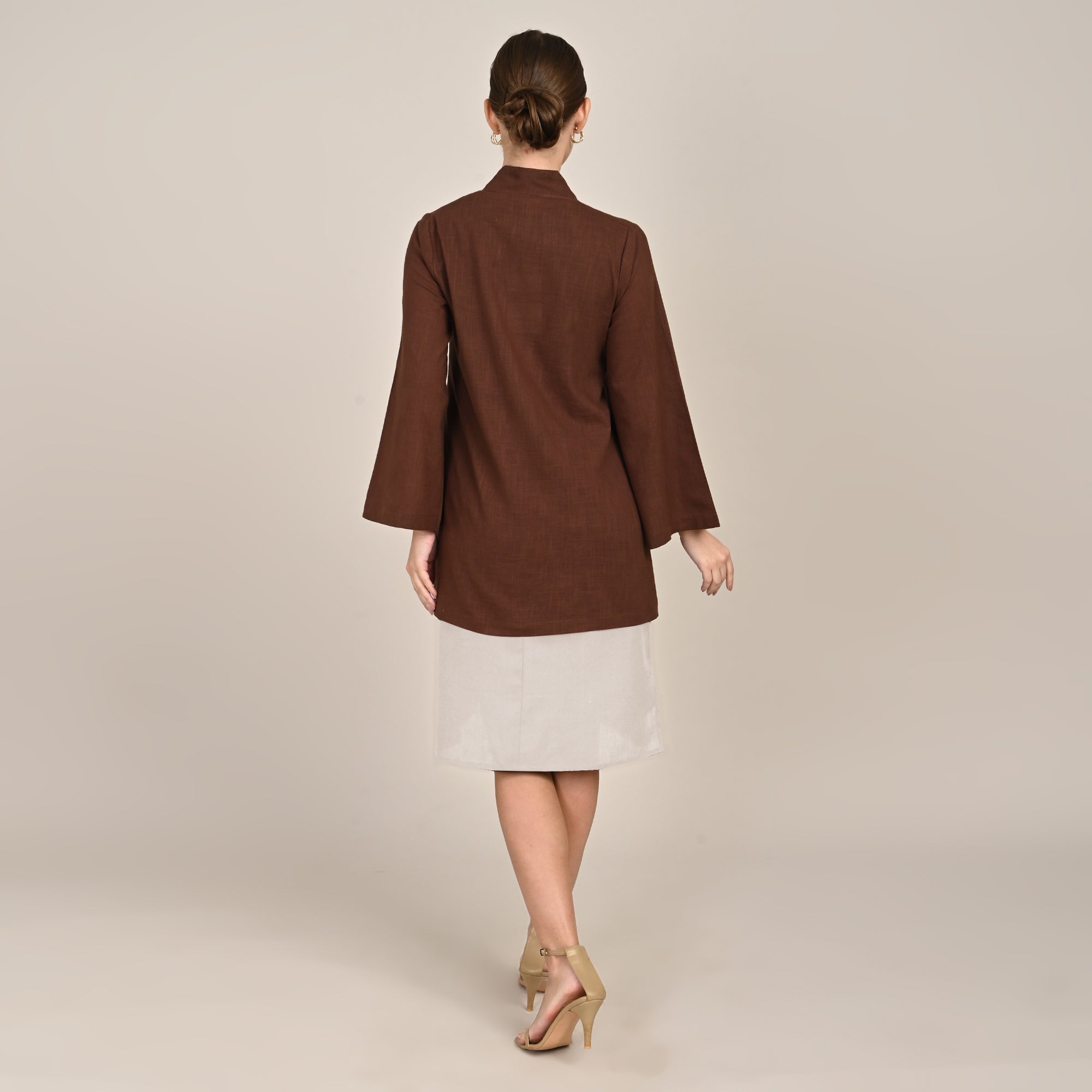 Demi Set Of 2 - Mid Length Shirt Jacket & Dress - Coffee Brown & Greige