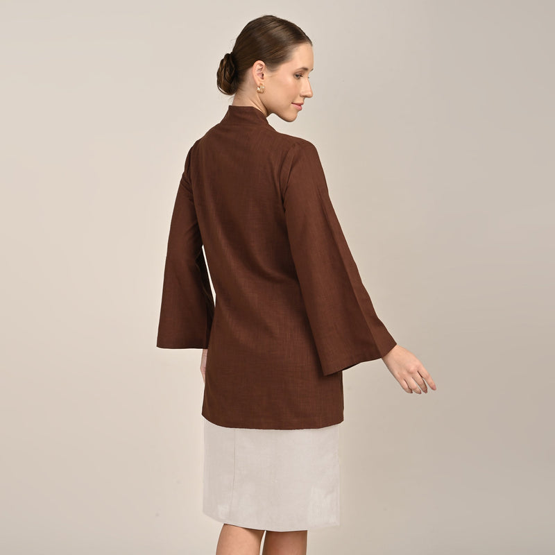 Demi Set Of 2 - Mid Length Shirt Jacket & Dress - Coffee Brown & Greige