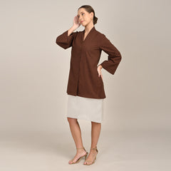 Demi Mid Length Shirt Jacket - Coffee Brown