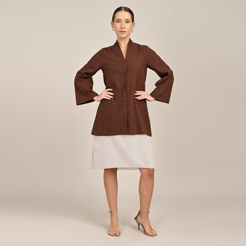 Demi Set Of 2 - Mid Length Shirt Jacket & Dress - Coffee Brown & Greige