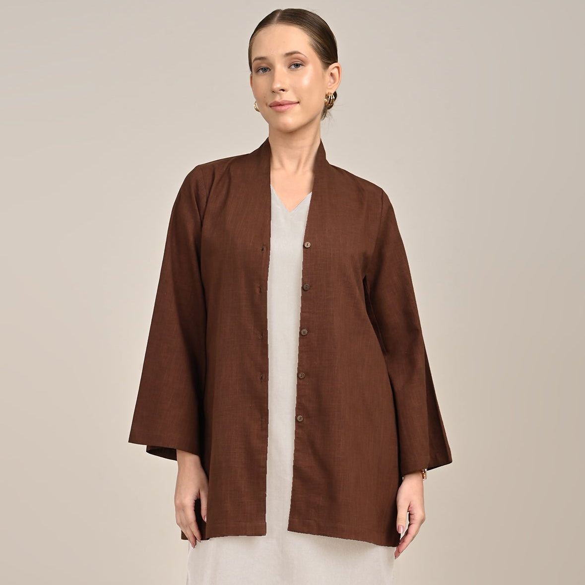 Demi Mid Length Shirt Jacket - Coffee Brown