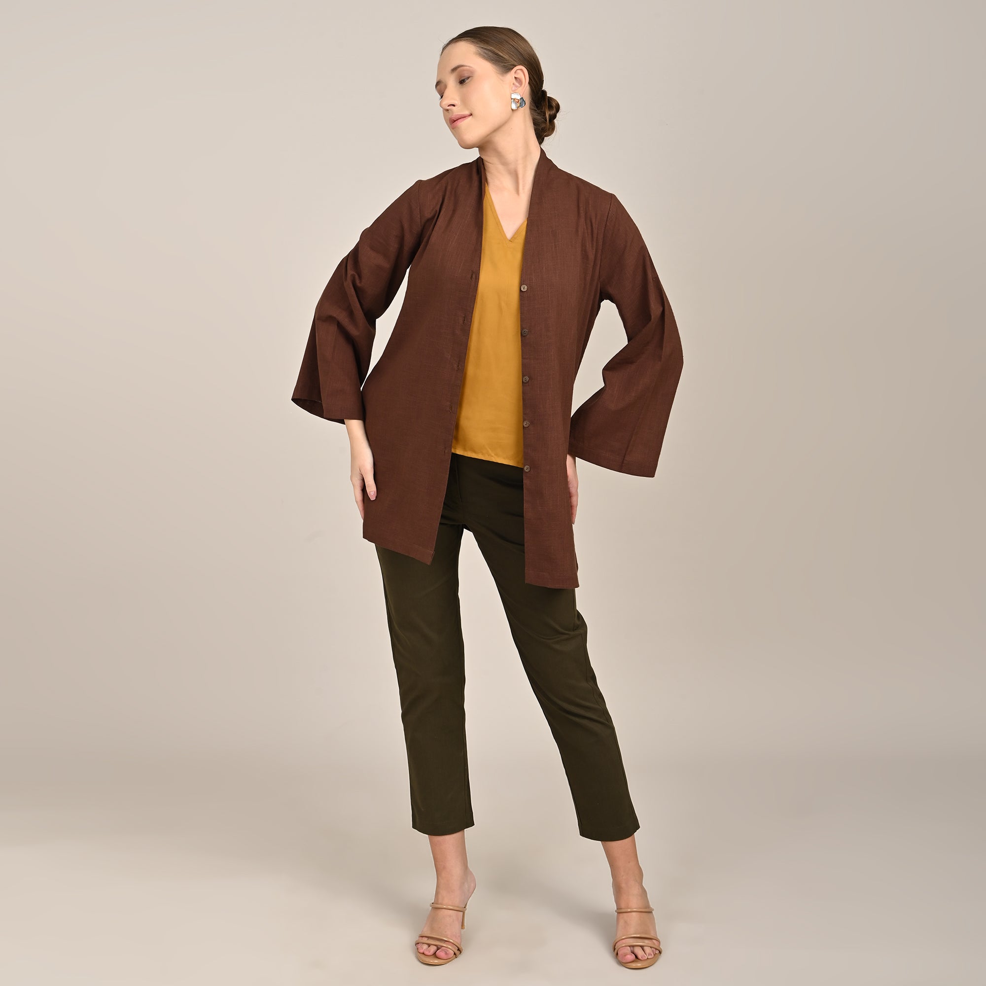 Demi Mid Length Shirt Jacket - Coffee Brown