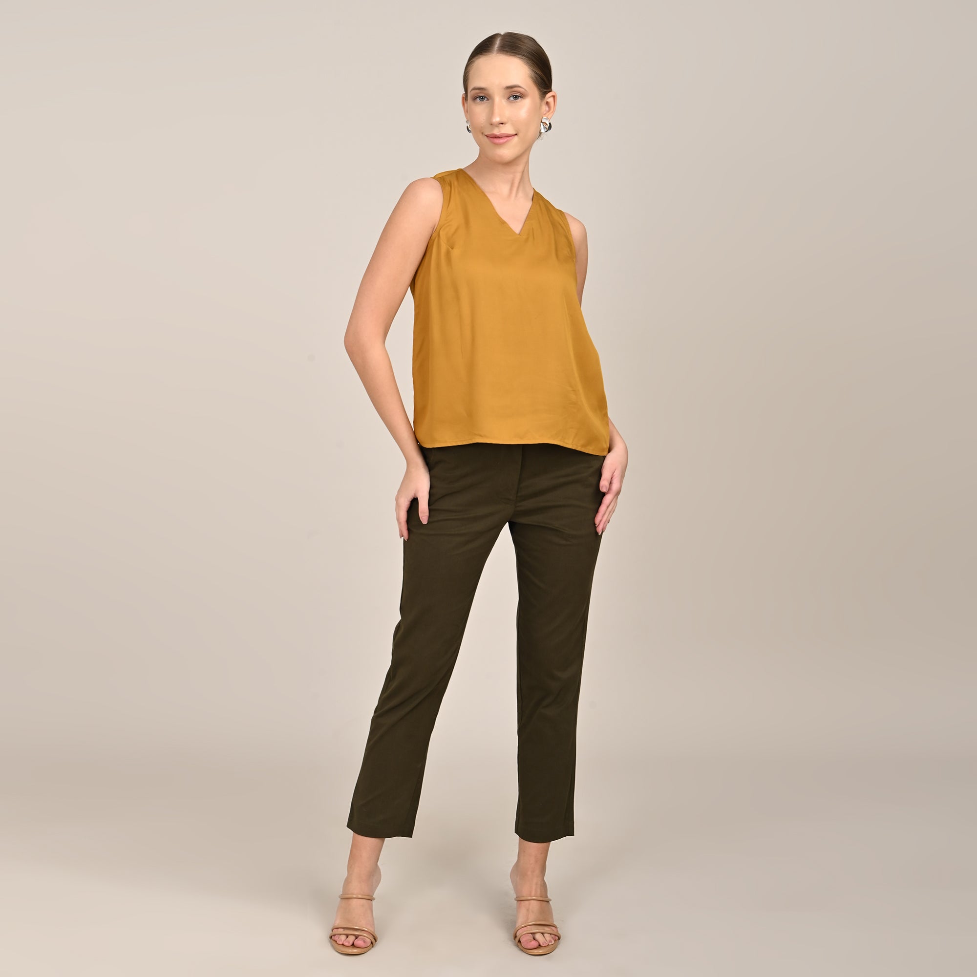 Demi Set Of 3 - Jacket, Top & Pants - Coffee Brown, Mustard & Olive