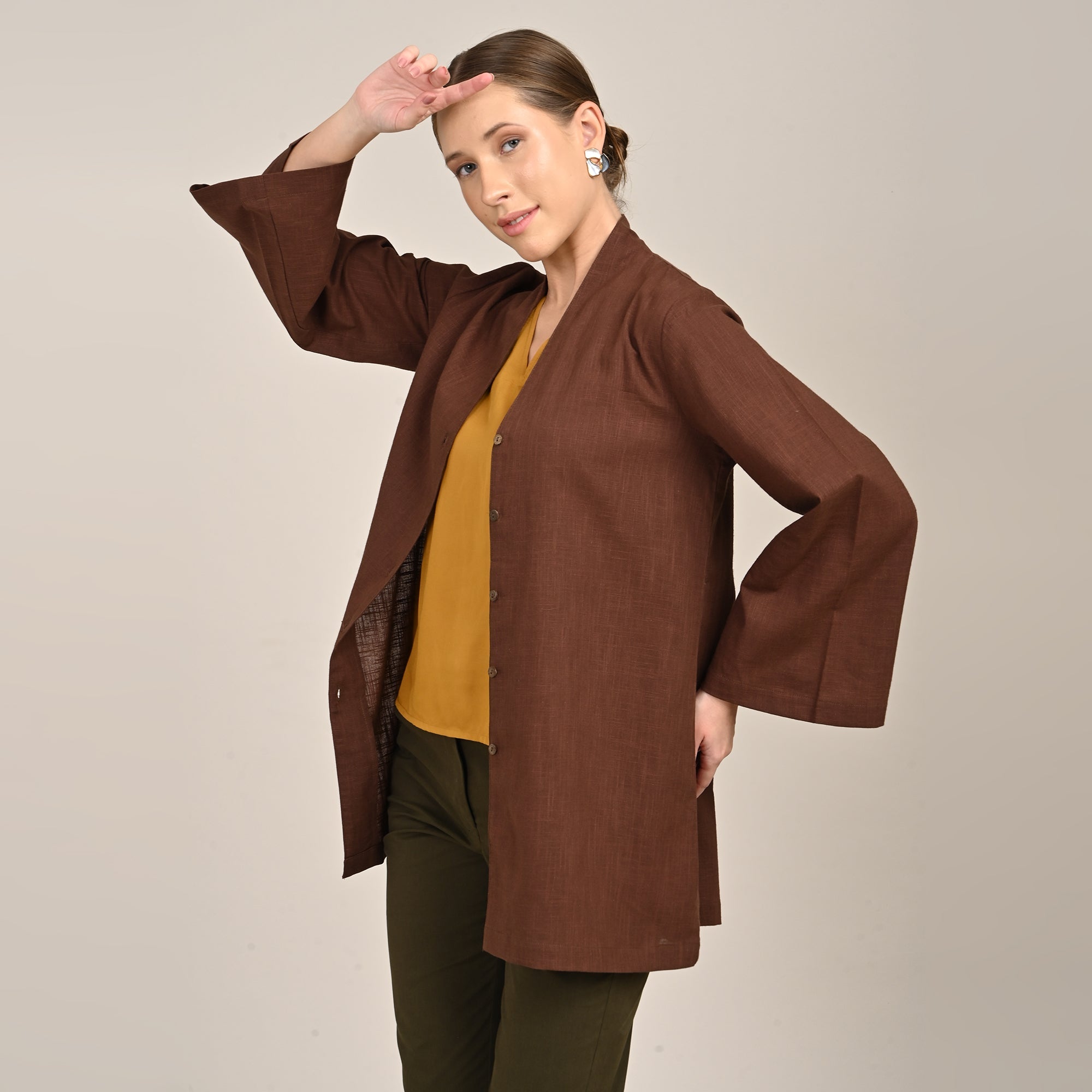 Demi Set Of 3 - Jacket, Top & Pants - Coffee Brown, Mustard & Olive