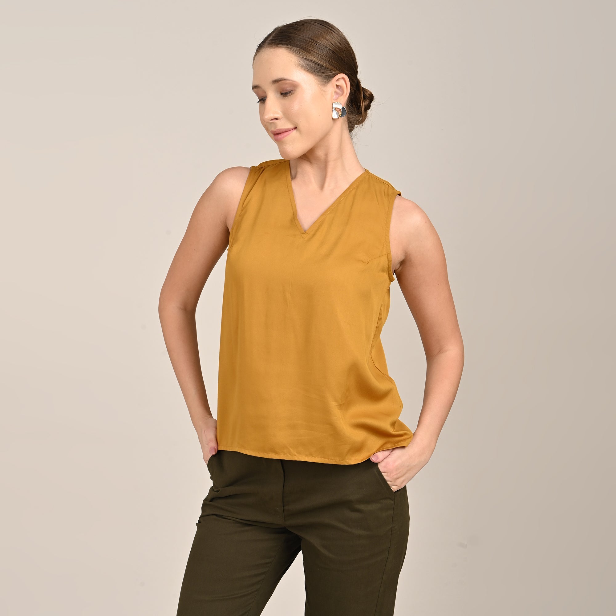 Demi Set Of 3 - Jacket, Top & Pants - Coffee Brown, Mustard & Olive