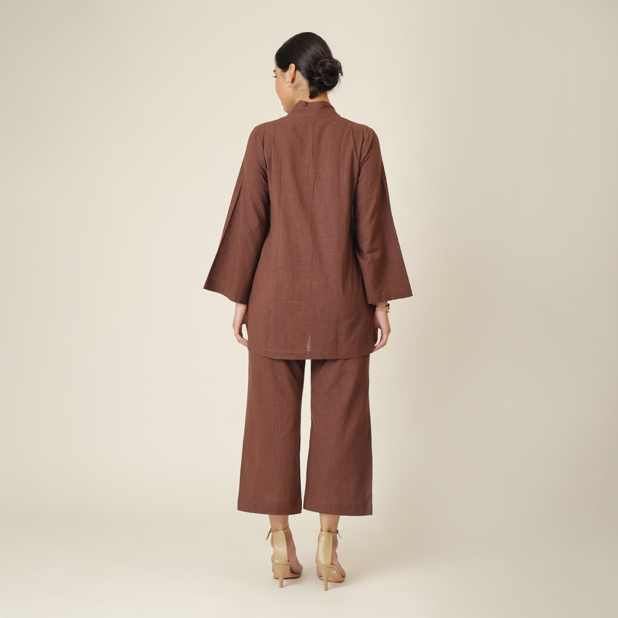 Demi Co-ord Set - Bell Sleeves Shirt & Pant - Coffee Brown