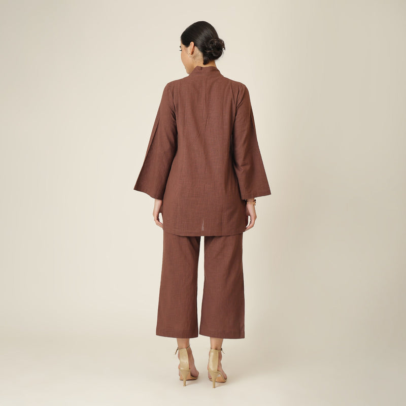 Demi Co-ord Set - Bell Sleeves Shirt & Pant - Coffee Brown
