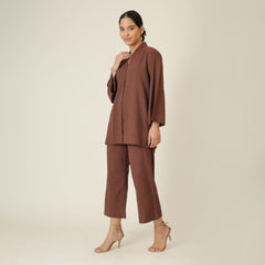 Demi Co-ord Set - Bell Sleeves Shirt & Pant - Coffee Brown