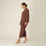 Demi Co-ord Set - Bell Sleeves Shirt & Pant - Coffee Brown