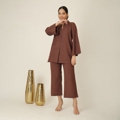 Demi Co-ord Set - Bell Sleeves Shirt & Pant - Coffee Brown