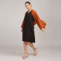 Demi Set Of 2 - Mid Length Shirt Jacket & Dress - Autumn Rust & Coffee Brown
