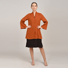 Demi Set Of 2 - Mid Length Shirt Jacket & Dress - Autumn Rust & Coffee Brown