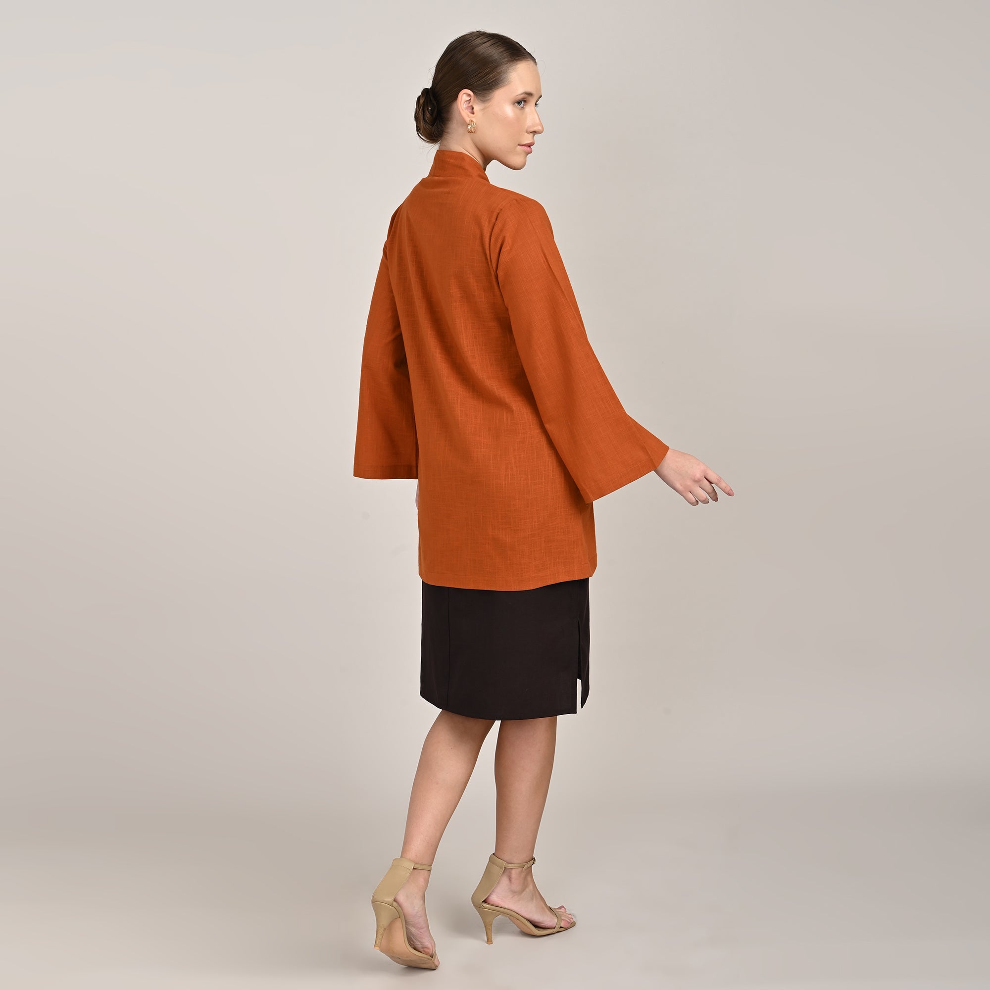 Demi Set Of 2 - Mid Length Shirt Jacket & Dress - Autumn Rust & Coffee Brown