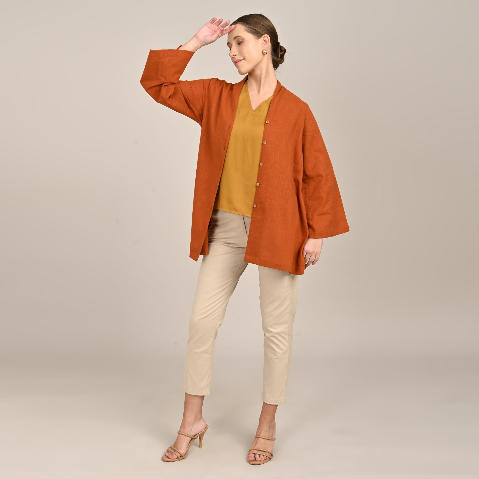Demi Set Of 3 - Jacket, Top & Pants - Autumn Rust, Mustard & Beige