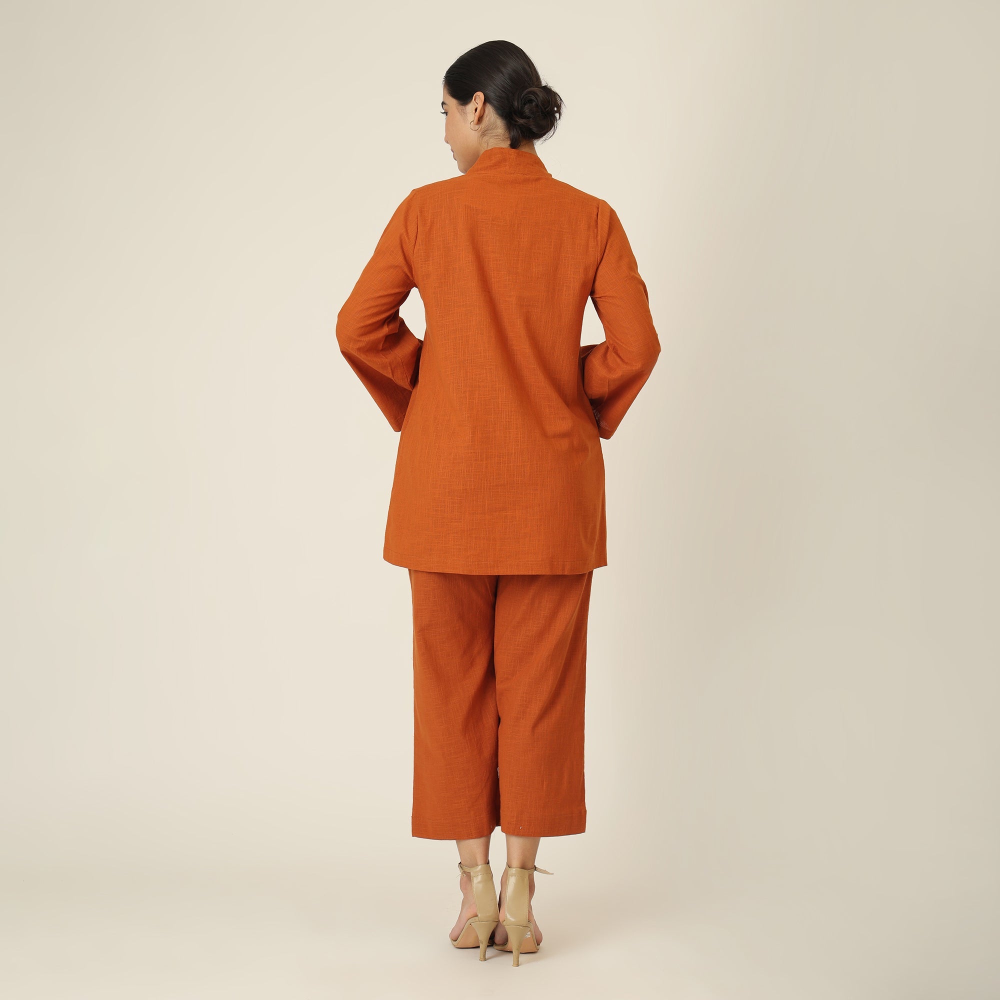 Demi Co-ord Set - Bell Sleeves Shirt & Pant - Autumn Rust