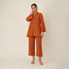 Demi Co-ord Set - Bell Sleeves Shirt & Pant - Autumn Rust