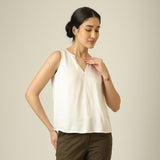 Ivy Split V-Neck Top - Ecru