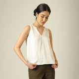 Ivy Split V-Neck Top - Ecru