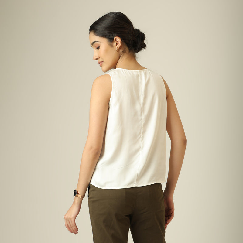 Ivy Split V-Neck Top - Ecru