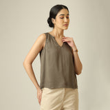 Ivy Split V-Neck Top - Olive Green