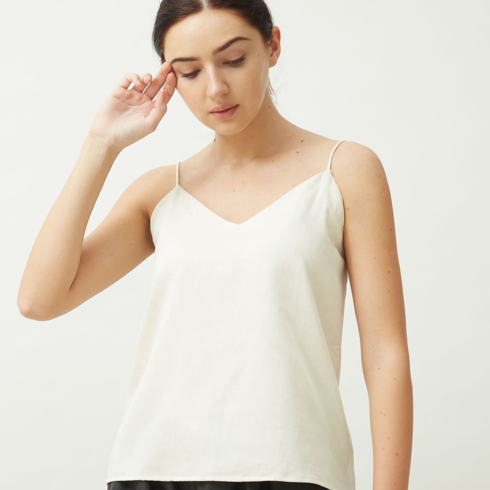 Florence Set Of 3 - Overlay, Slip Top & Barrel Leg Pants - Ecru With Autumn Rust Edging