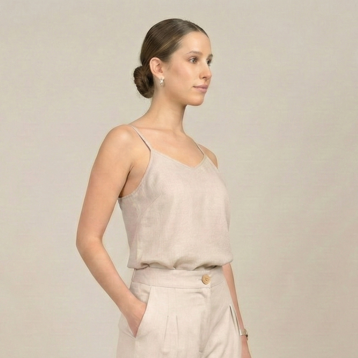 Juniper Set Of 3 - Overlay, Slip Top & Barrel Leg Pants - Orange & Greige With Embroidery