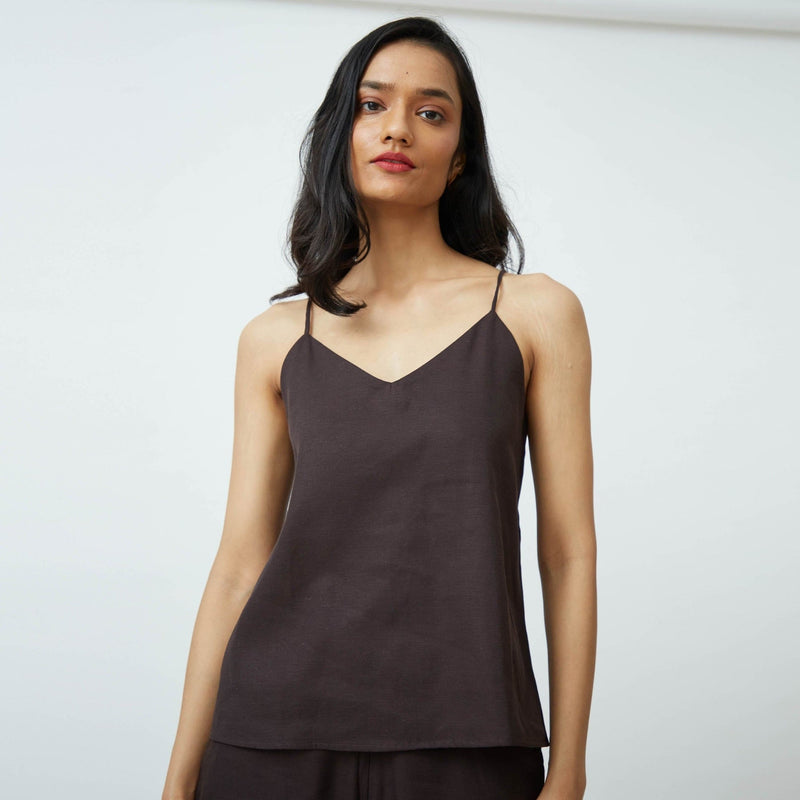 Ruth Set Of 3 - Overlay, Top & Pants - Greige & Coffee With Embroidery