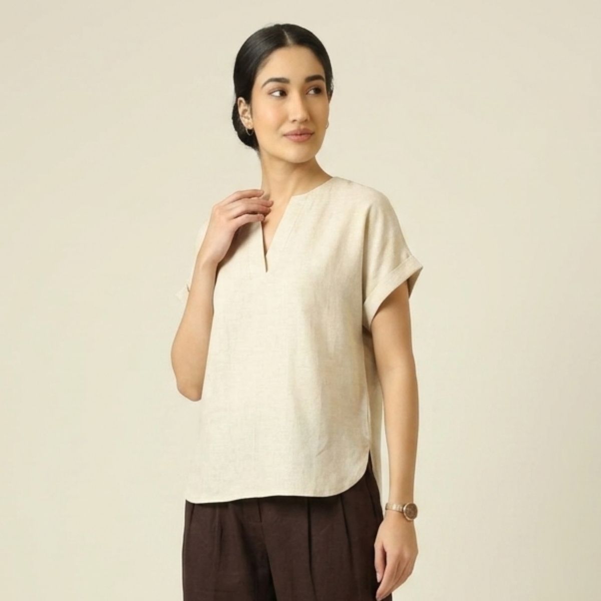 Rumi Linen Top - Beige