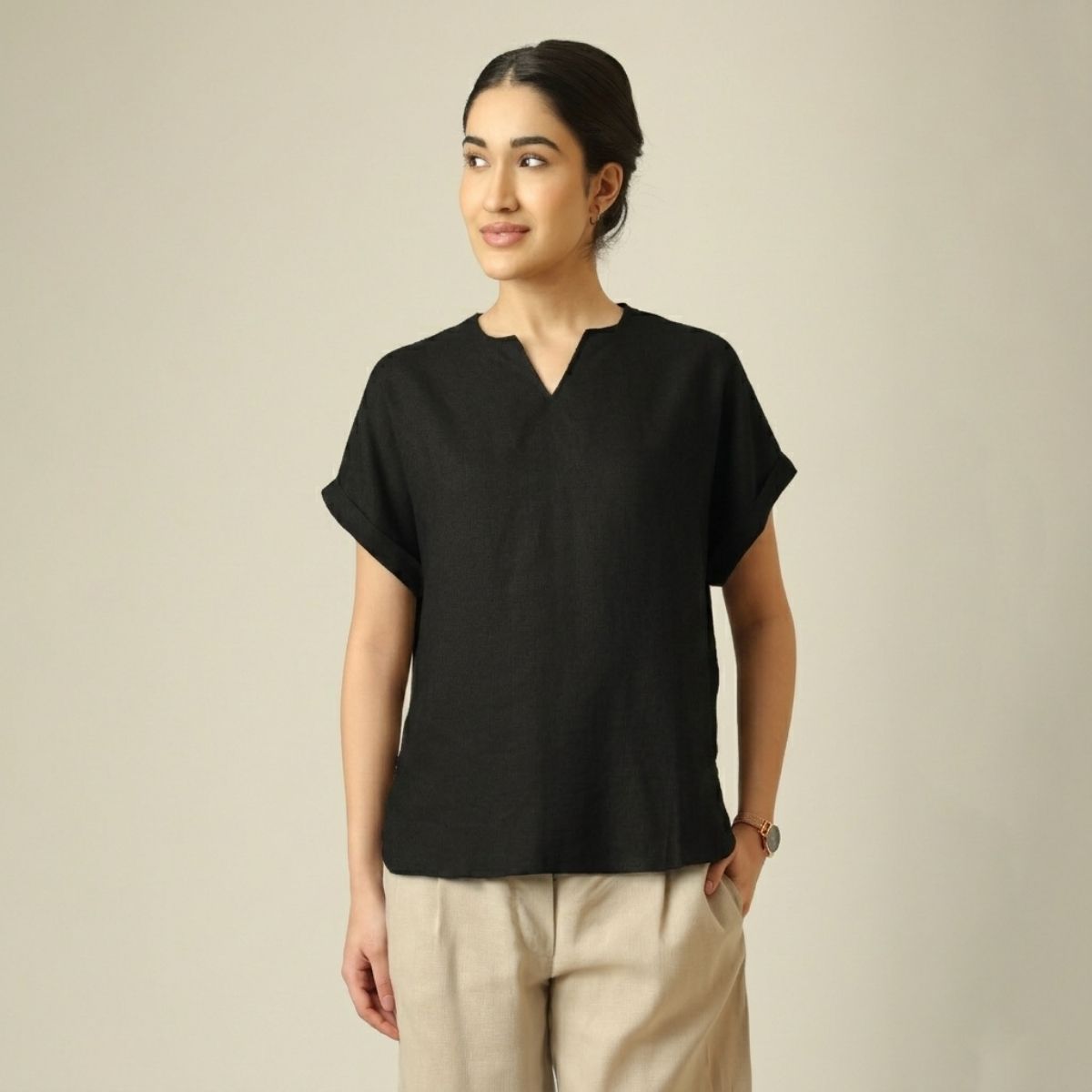 Rumi Linen Top - Black
