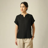 Rumi Linen Top - Black