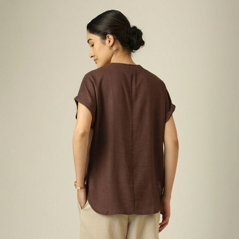 Rumi Linen Top - Coffee